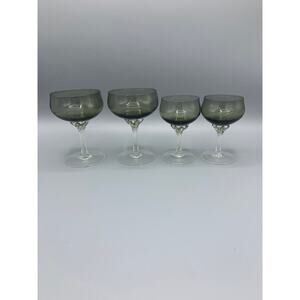 VTG Coronation Smoke Sasaki Crystal Set of 4, Smoke Gray Clear Twisted Stem, EUC